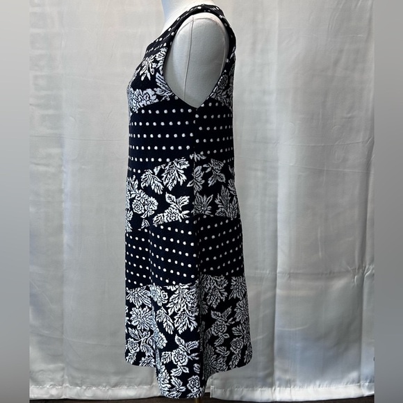 Maeve Effemy Jacquard Black & White Floral & Polka Dot Sheath Midi Dress Sz M - Picture 3 of 4